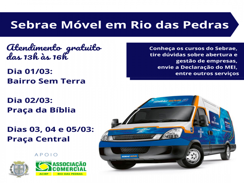 SEBRAE AQUI continua em Rio das Pedras de 01 a 05 de março. Confira a programação dos locais!