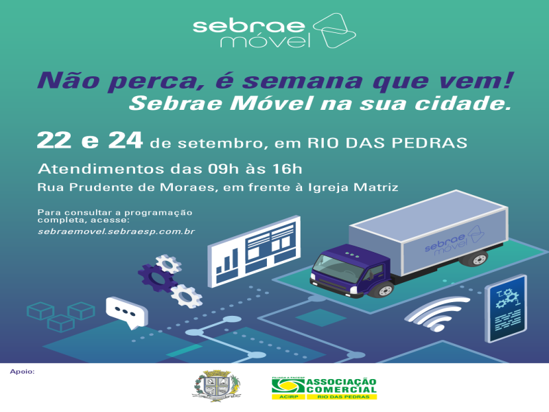 Novo Sebrae Móvel traz atendimento gratuito a Rio das Pedras em 22 e 24 de setembro