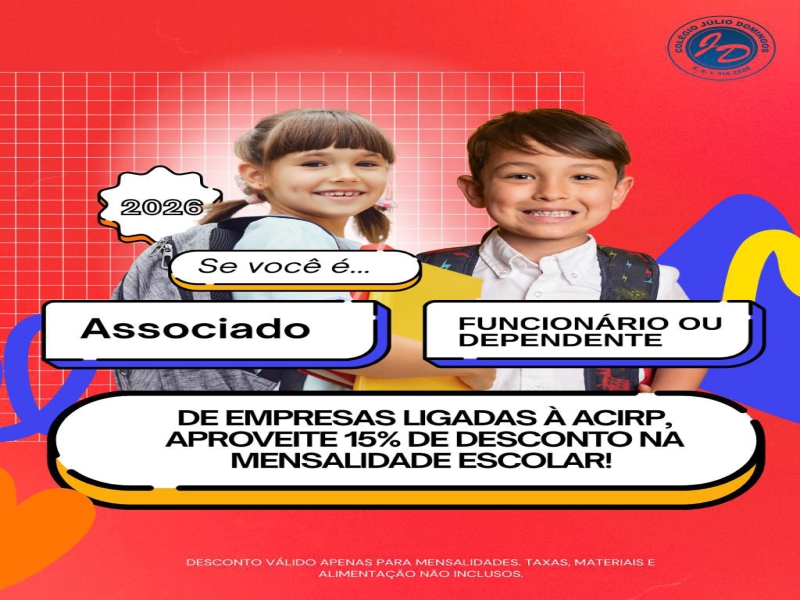 15% de desconto: E.E.I. Tia Zezé e Colégio Julio Domingos
